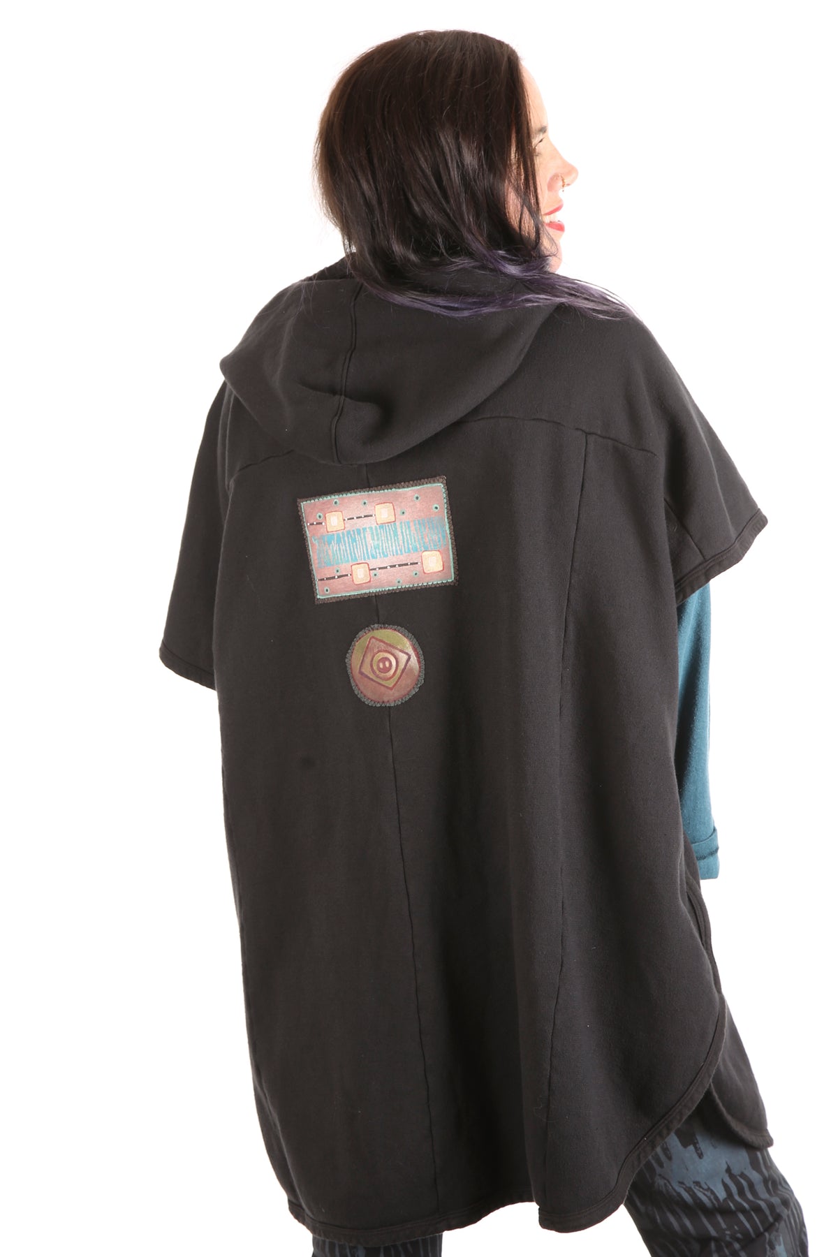 5258 Black Sherpa Hooded Cape -Black-Patched #4