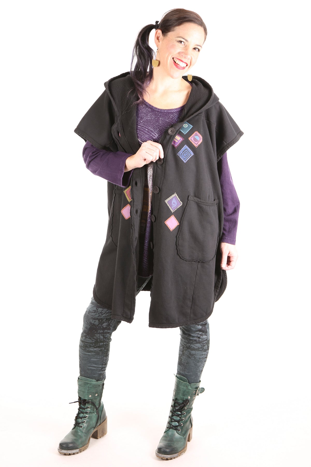 5258 Black Sherpa Hooded Cape-Black #8-Patched