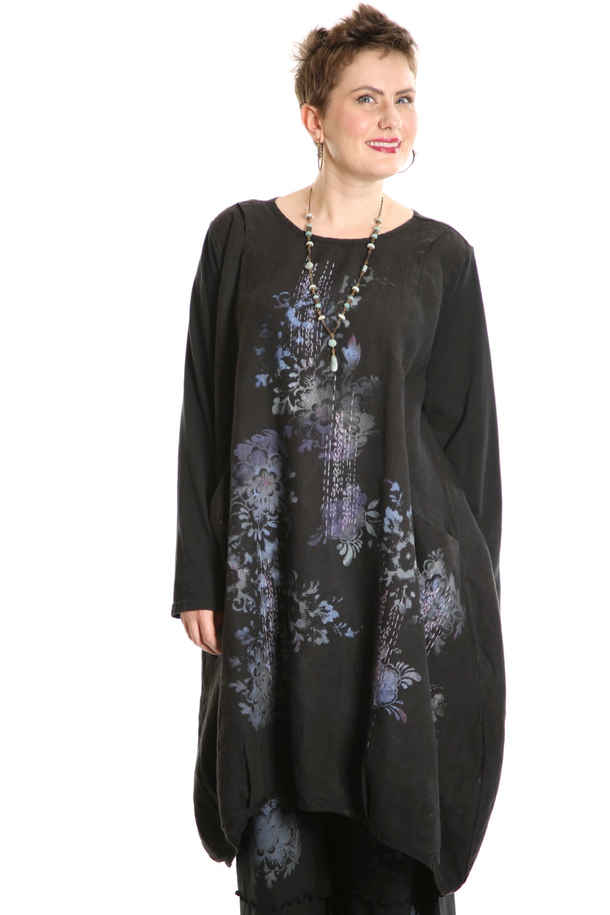 7205 Studio Dress Black - Printed -antique colorful floral