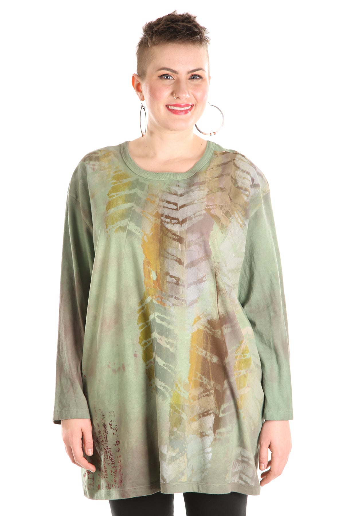1157HD- L/S Hand Dyed Studio Tee Mottled Greens Deep Olive Printed