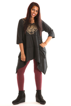 2222 Vector Tunic Black-presence flourish print - Blue Fish Clothing