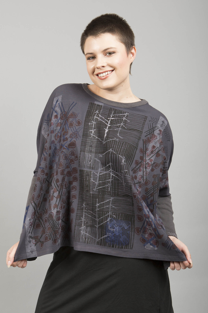 Square Pullover Light Charcoal Printed-Blue Fish Clothing