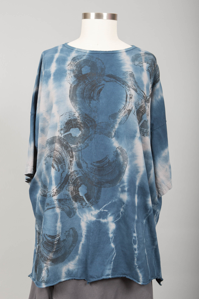 Hand Dyed Line Tunic Printed Carribean Azure-Blue Fish Clothing