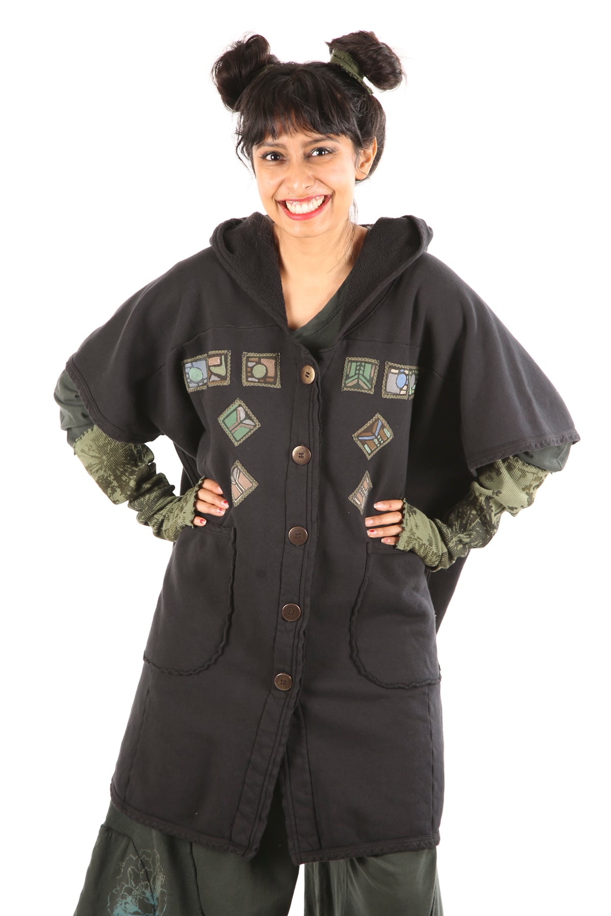 5258 Black Sherpa Hooded Cape -Black-Patched #11