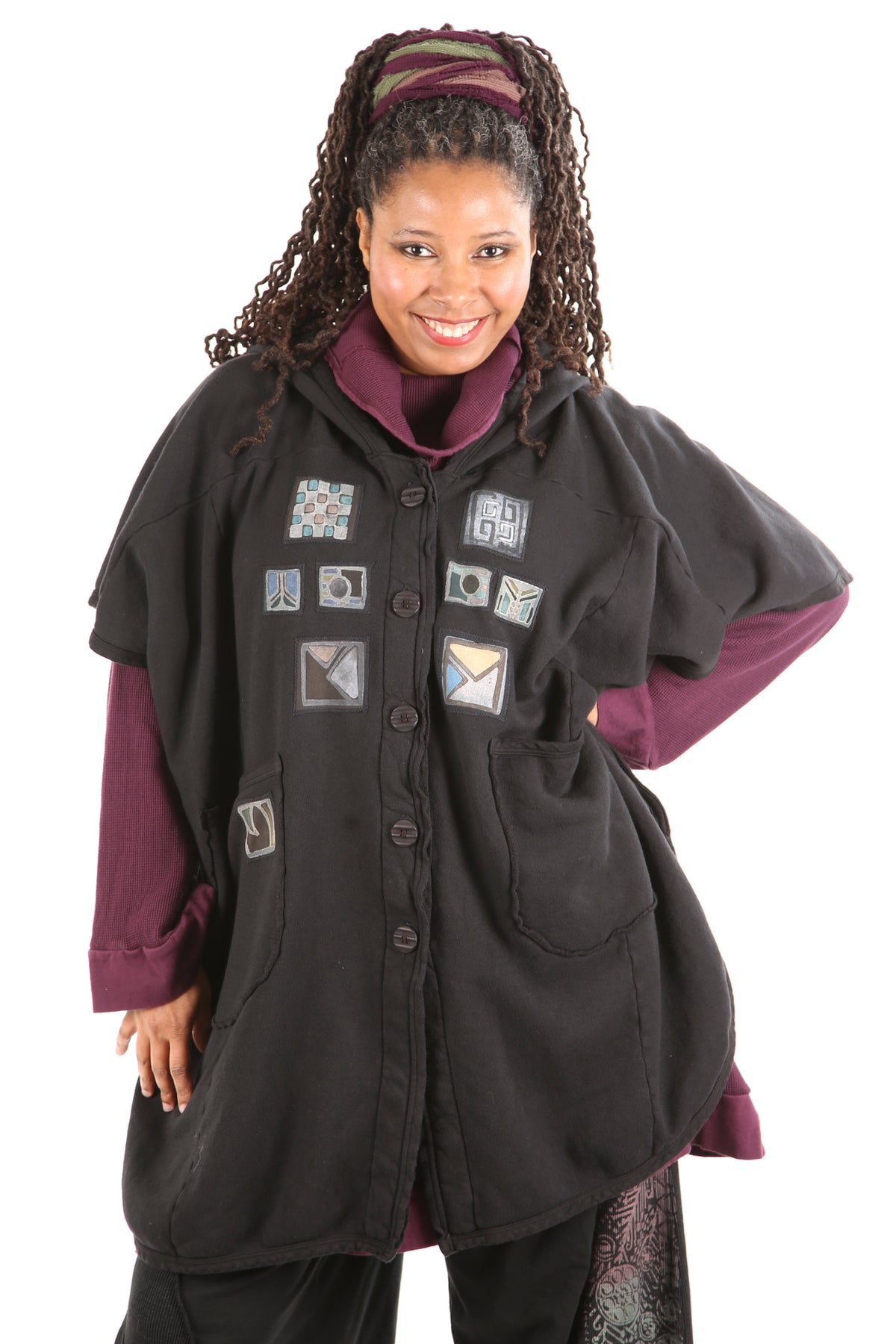 5258 Black Sherpa Hooded Cape -Black-Patched #17
