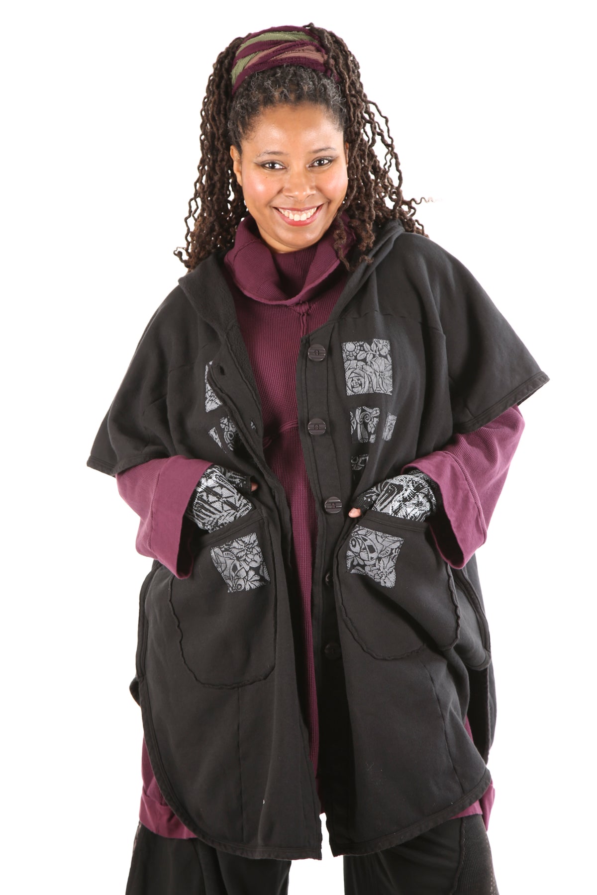 5258 Black Sherpa Hooded Cape -Black-Patched #18