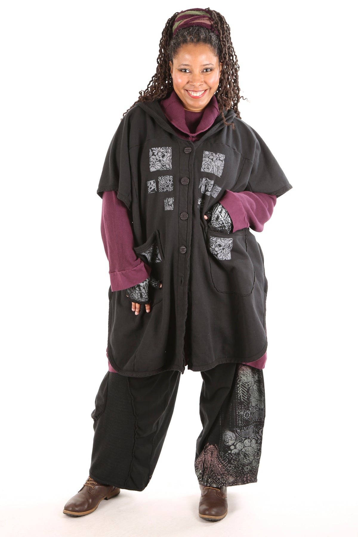 5258 Black Sherpa Hooded Cape -Black-Patched #18