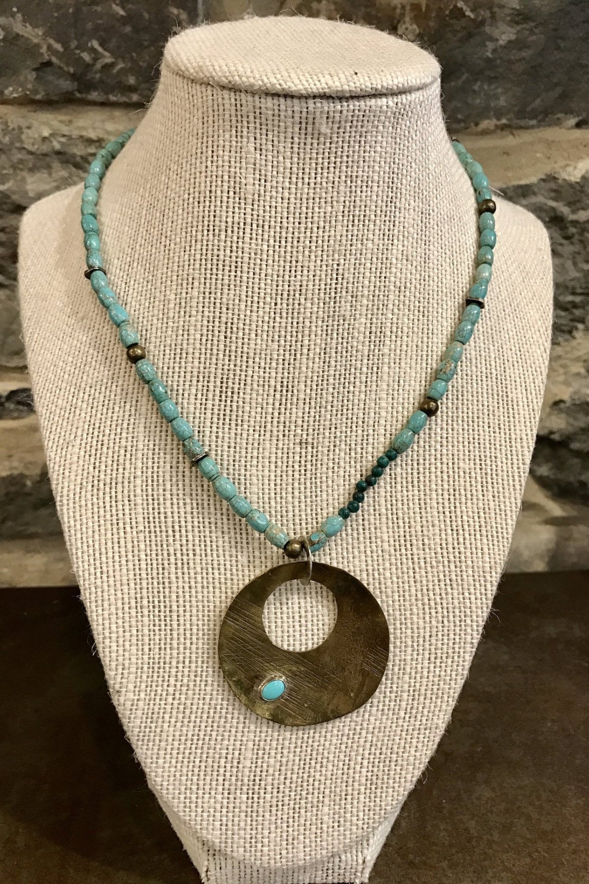 Turquoise And Brass Beaded Necklace