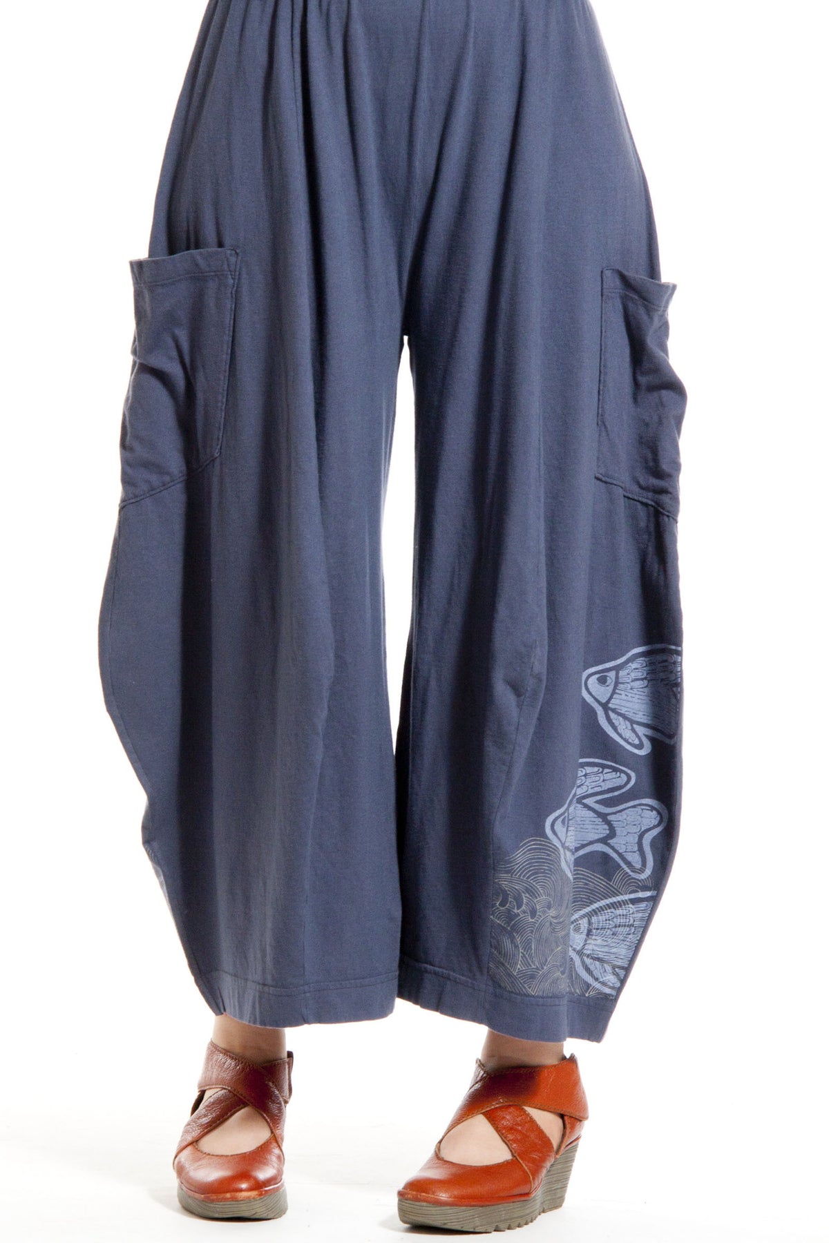 3D Side Pocket Pant Printed-Blue Fish Clothing