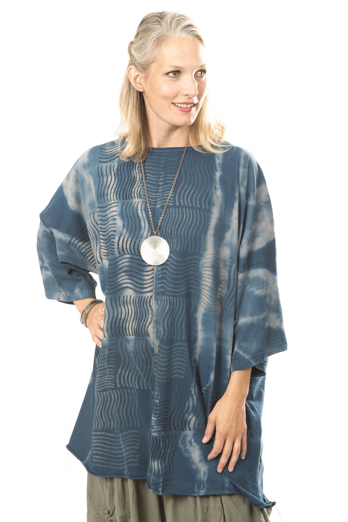 Hand Dyed Line Tunic Printed- Blue Fish Clothing