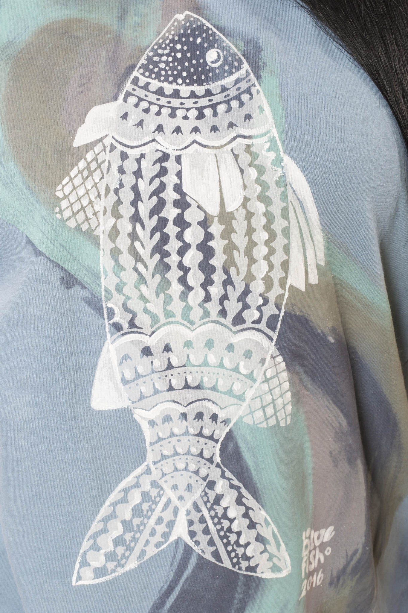 Hand Printed Blue Fish Fish