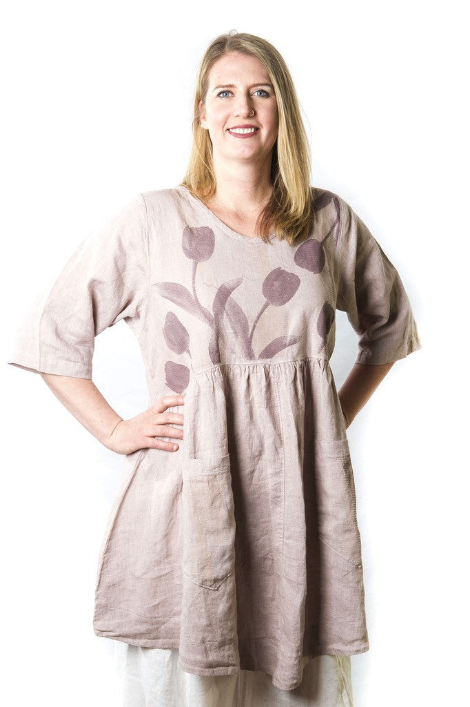 Linen Skirted Tunic Pink Bisque Printed