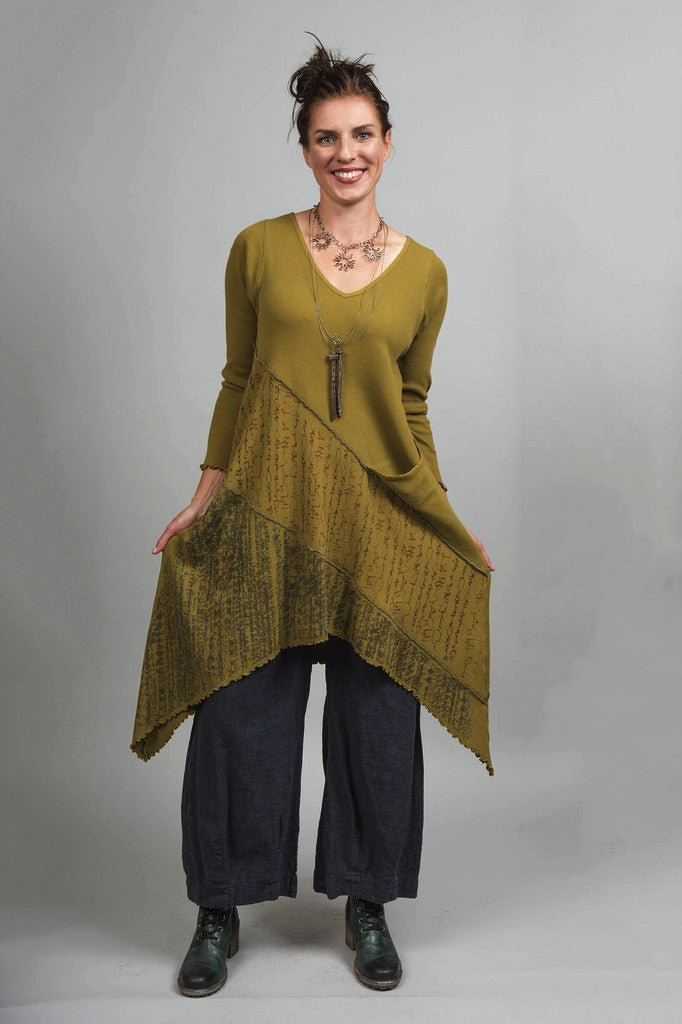 Thermal Asymmetrical Tunic Antique Bronze Printed-Blue Fish Clothing