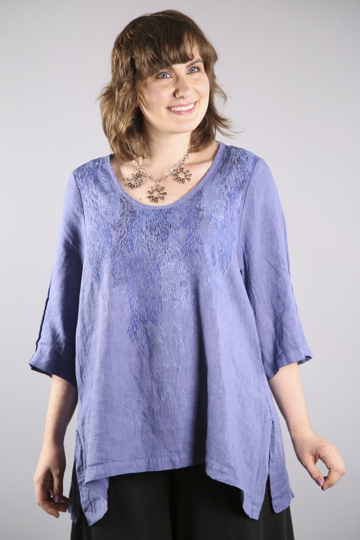 Relaxed Linen Top-Dark Periwinkle 2183-P