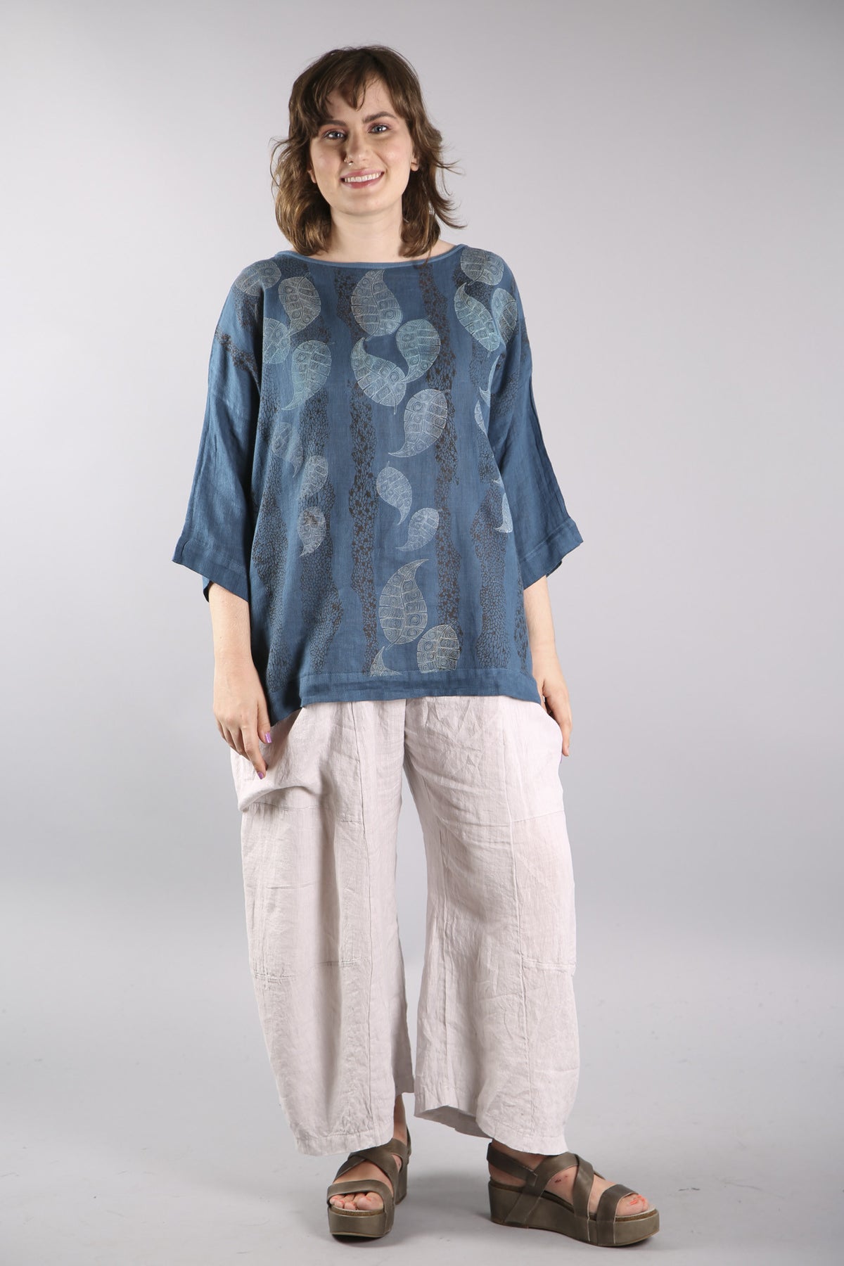 Oversized Square Linen Top Teal L594-P