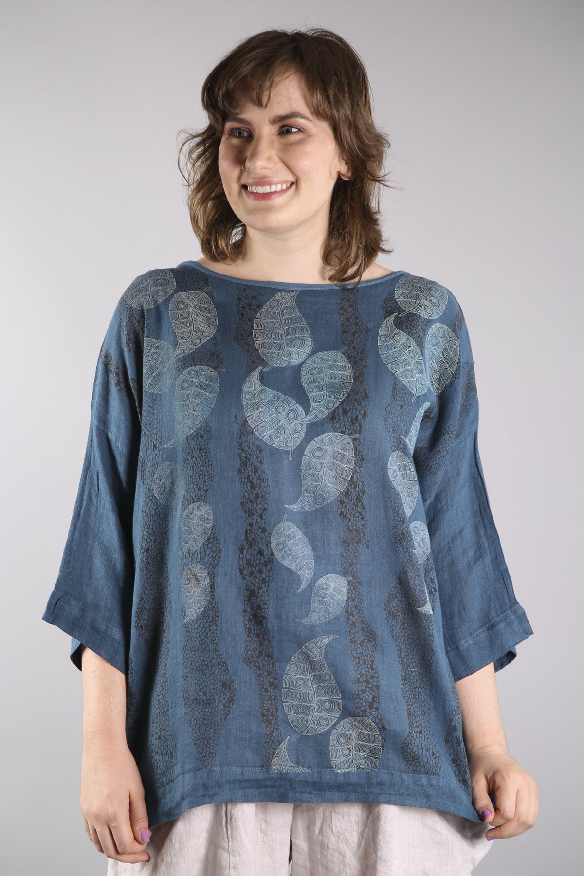 Oversized Square Linen Top Teal L594-P